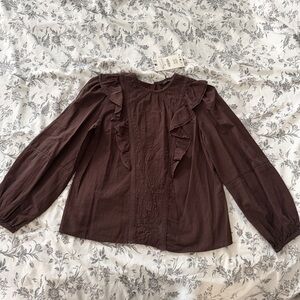 Zara women’s Chocolate Ruffled Blouse